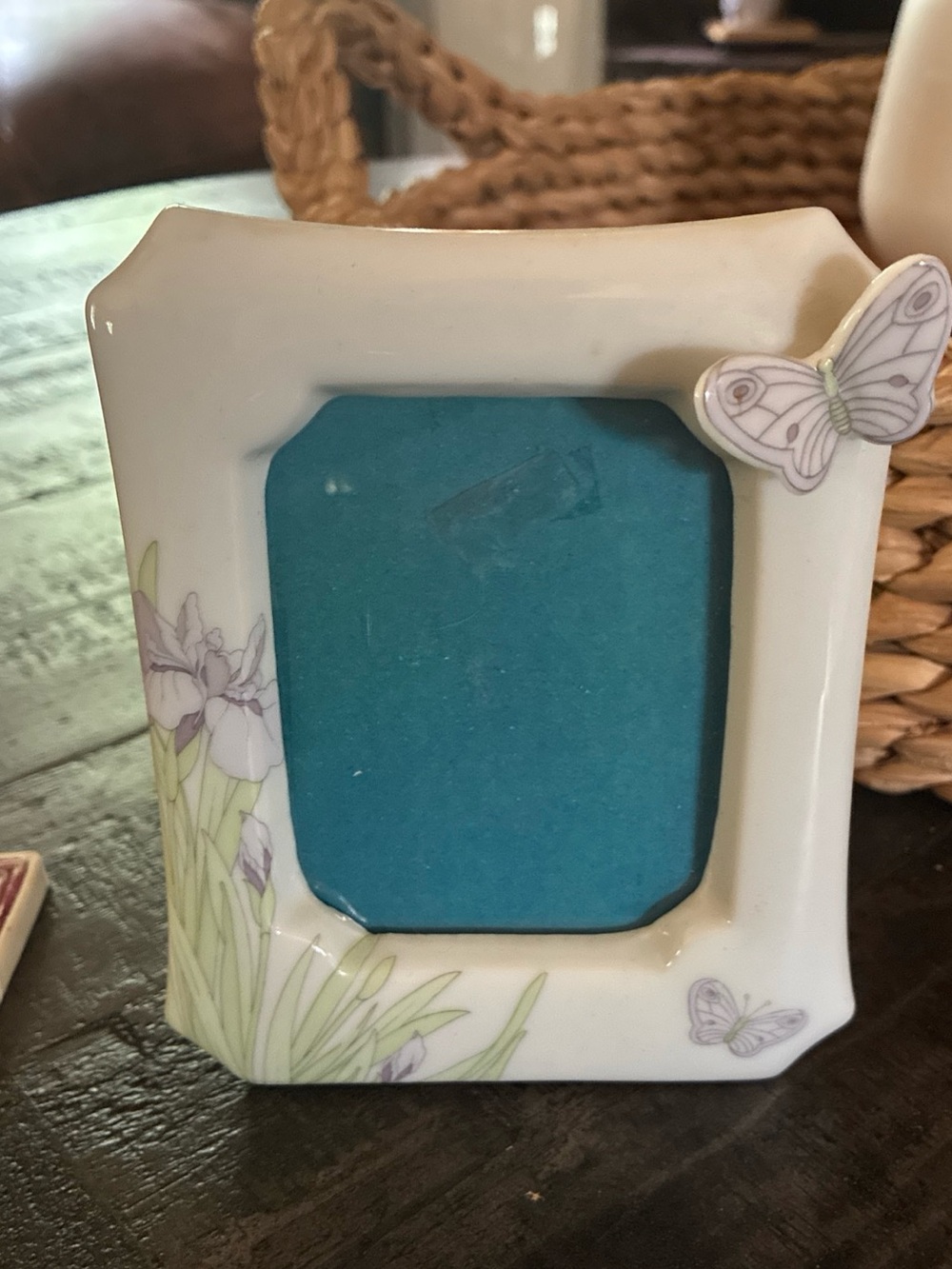 Vintage Hand Painted Butterfly Flowers Ceramic Photo Frame Japan